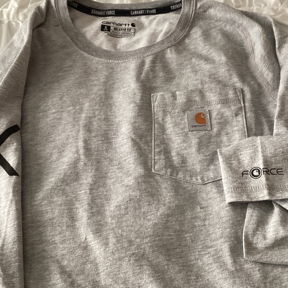 Carhartt Men's Long Sleeve Pocket Tee - Light Gray with Carhartt Logo
